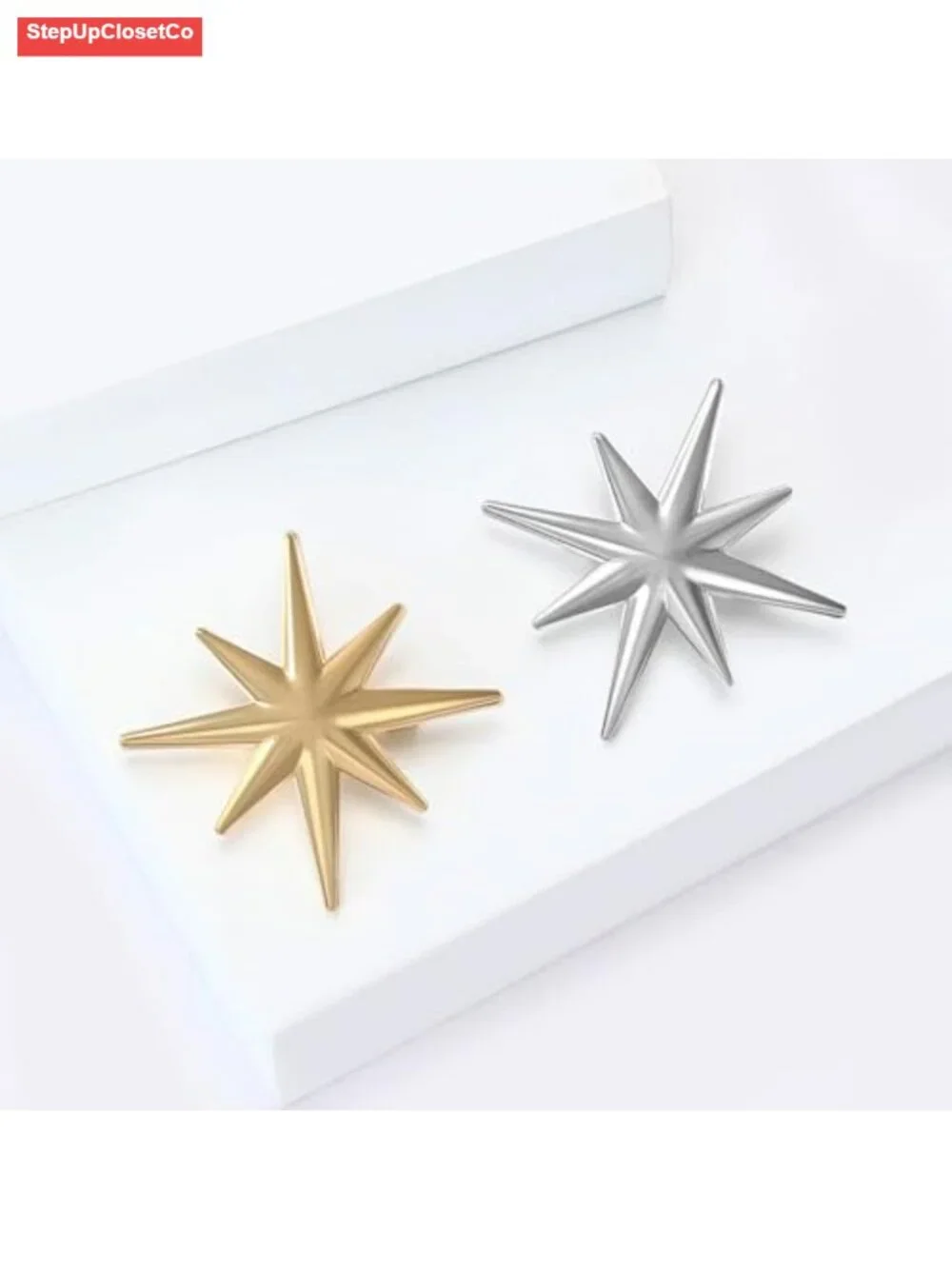 Gold Star Pin Stainless Steel Starburst Brooch for Women Hat Bag Dress